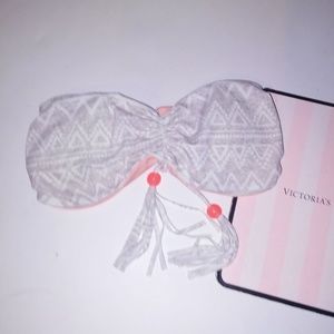 Victoria Secret‎ Swim Bikini Top XS Reversible Braided Fringe Lace Up